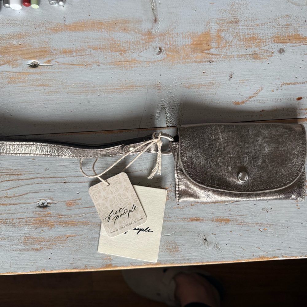Free People Metallic Silver Leather Clutch Wristlet